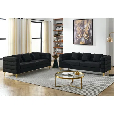 Streamdale Furniture Streamdale 3 Seater + 3 Seater Combination Sofa. Black Teddy