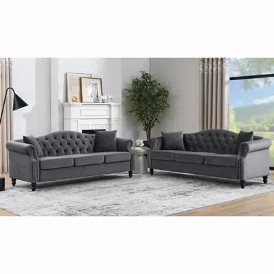 Streamdale Furniture Streamdale 3-seater + 3-seater Combination Sofa. Grey Velvet W834s00064