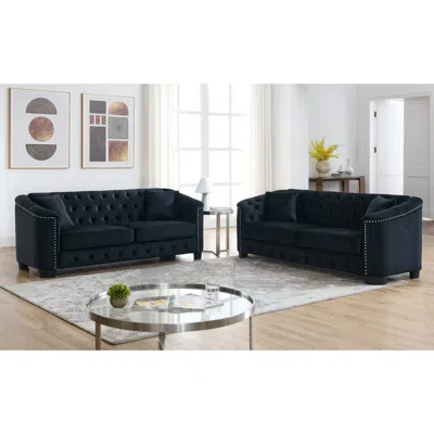 Streamdale Furniture Streamdale 3-seater + 3-seater Combination Sofa. Velvet Black