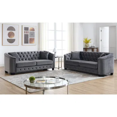 STREAMDALE FURNITURE STREAMDALE 3-SEATER + 3-SEATER COMBINATION SOFA. VELVET GREY