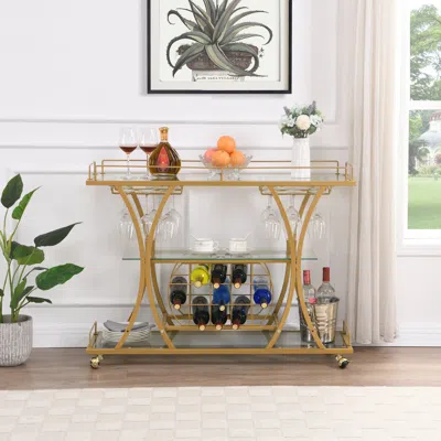 Streamdale Furniture Streamdale 3-tier Bar Cart With Wine Rack And Glass Storage