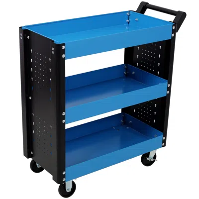 Streamdale Furniture Streamdale 3 Tier Rolling Tool Cart With Pegboard, Blue