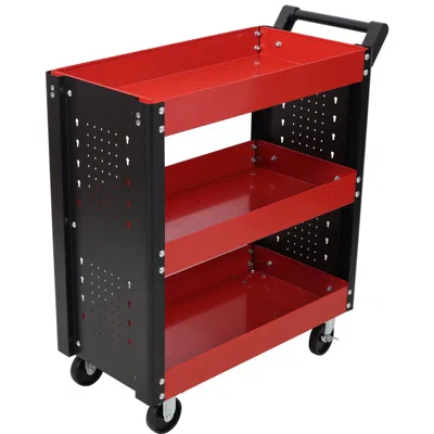 Streamdale Furniture Streamdale 3 Tier Rolling Tool Cart With Pegboard, Red