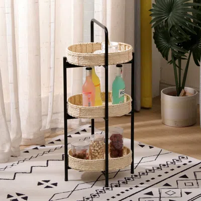 Streamdale Furniture Streamdale 3 Tier Tray Table Paper Rope Woven Side Table (natural)