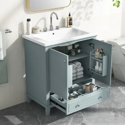 Streamdale Furniture Streamdale 30" Bathroom Vanity Cabinet With Sink And Drawer, Green