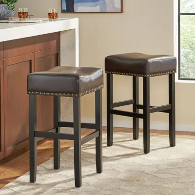 Streamdale Furniture Streamdale 30-inch Backless Brown Leather Counter Stool (set Of 2)
