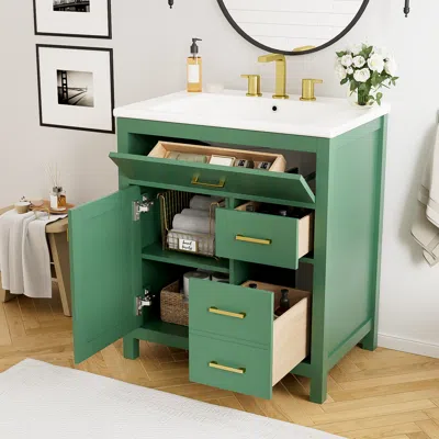 Streamdale Furniture Streamdale 30-inch Green Bathroom Vanity With Ceramic Sink And Ample Storage - Ideal Choice For Smal