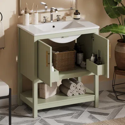 Streamdale Furniture Streamdale 30-inch Green Bathroom Vanity With Ceramic Sink And Versatile Storage - Ideal For Small B