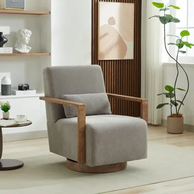 Streamdale Furniture Streamdale 30.3" W Swivel Modern Upholstered Accent Chair With Solid Wood Armrests And 360 Degree Co In Gray