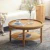 Streamdale Furniture Streamdale 31" Round Boho Coffee Table - 2-tier Accent Table With Beaded Trim In Nude