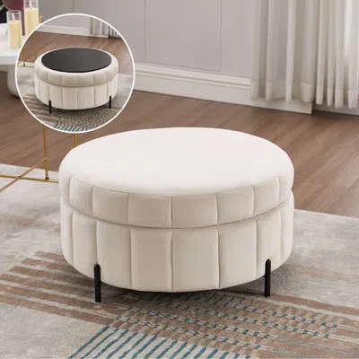 Streamdale Furniture Streamdale 31.5" Beige Velvet Storage Ottoman With Reversible Lid