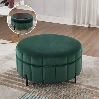 Streamdale Furniture Streamdale 31.5" Green Velvet Storage Ottoman With Reversible Lid