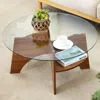 Streamdale Furniture Streamdale 31.5" Round Glass Coffee Table With Walnut Base