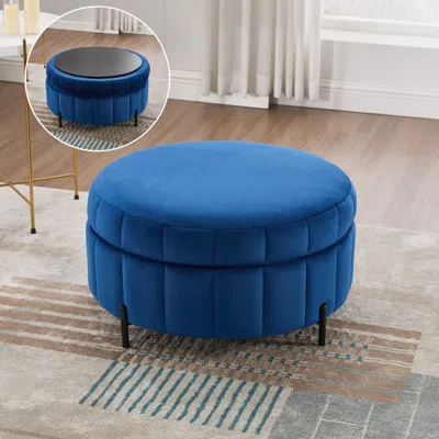 Streamdale Furniture Streamdale 31.5" Velvet Round Storage Ottoman - Navy