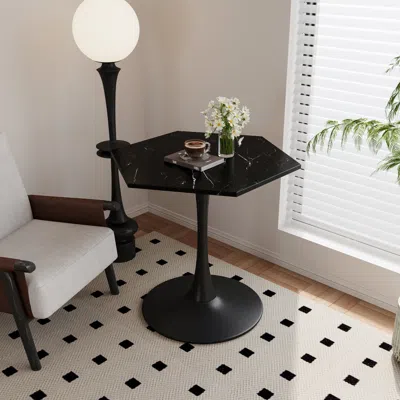 Streamdale Furniture Streamdale 31.50" Modern Hexagonal Coffee Table With Printed Black Marble Table Top