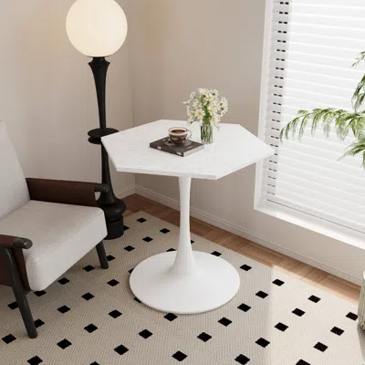 Streamdale Furniture Streamdale 31.50" Modern Hexagonal Coffee Table With White Printed Marble Top And Metal Base For Din