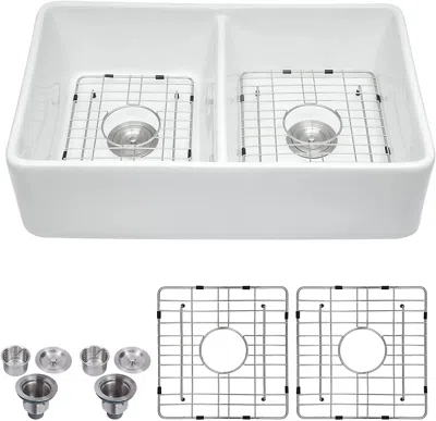 Streamdale Furniture Streamdale 32 L X 20 W Double Basin Farmhouse Kitchen Sink With Basket