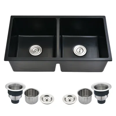 Streamdale Furniture Streamdale 33 L X 18 W Double Bowl Undermount Kitchen Sink With Basket