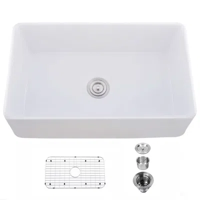 Streamdale Furniture Streamdale 33 L X 20 W Single Basin Ceramic Farmhouse Kitchen Sink With Basket