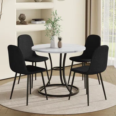 Streamdale Furniture Streamdale 33" Round Dining Table & 4 Black Linen Chairs