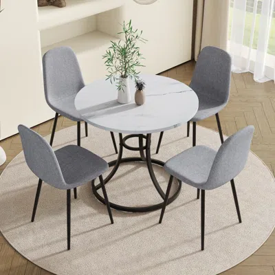 Streamdale Furniture Streamdale 33" Round Dining Table & 4 Gray Linen Chairs