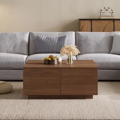 Streamdale Furniture Streamdale 33.25" Square Coffee Table With 4 Drawers, Walnut