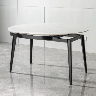 Streamdale Furniture Streamdale 33.5" To 51.2" Extendable Sintered Stone Material Round White Dining Table