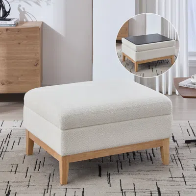 Streamdale Furniture Streamdale 33.86" Ivory Boucle Storage Ottoman/coffee Table