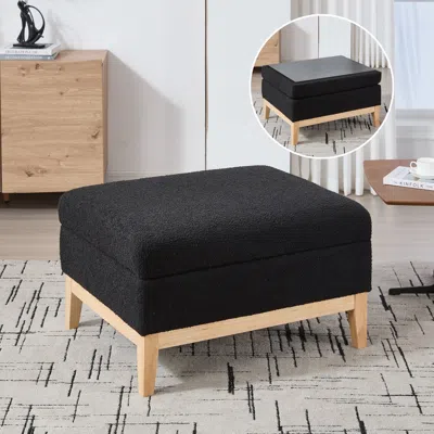 Streamdale Furniture Streamdale 33.86" Square Storage Ottoman/coffee Table - Black Boucle