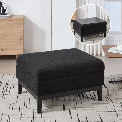 Streamdale Furniture Streamdale 33.86" Square Storage Ottoman/coffee Table - Black Boucle