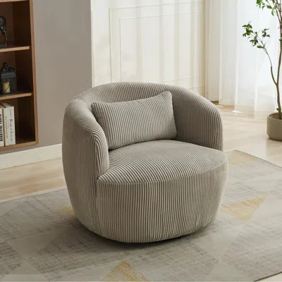 Streamdale Furniture Streamdale 34" Wide Corduroy Swivel Barrel Chair With Pillow - Light Gray