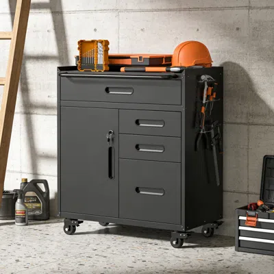 Streamdale Furniture Streamdale 34.3" Mobile Tool Cabinet With 4 Drawers & Lockable Storage