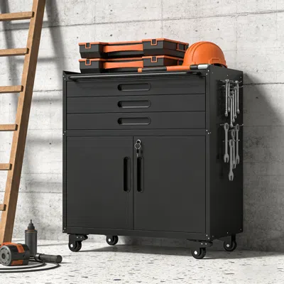 Streamdale Furniture Streamdale 34.3" Rolling Metal Tool Cabinet & 3-drawer Garage Workbench With Lockable Doors