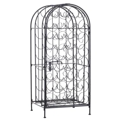 Streamdale Furniture Streamdale 35 Bottle Wrought Iron Wine Rack Cabinet With Lock - Black