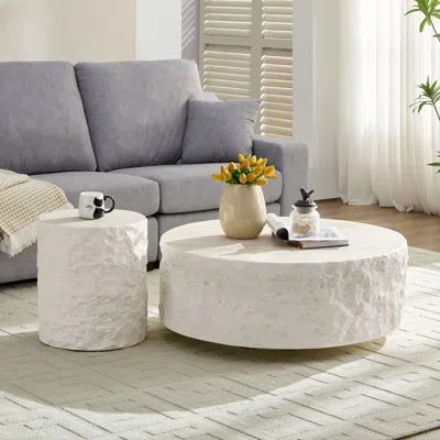 Streamdale Furniture Streamdale 35" Fiberglass Round Coffee Table - Vintage Style, Modern Design