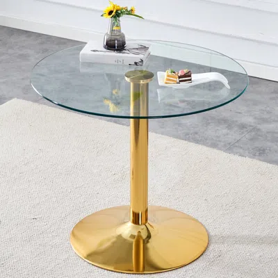 Streamdale Furniture Streamdale 35" Glass Top Round Dining Table - Gold Legs