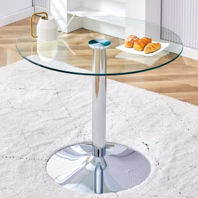 Streamdale Furniture Streamdale 35" Glass Top Round Dining Table - Silver Legs