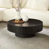 Streamdale Furniture Streamdale 35" Nesting Round Stone Coffee Table - Black In Brown