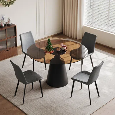 Streamdale Furniture Streamdale 35" Round Dining Table & 4 Chairs Set - Mid-century Modern Glass Top