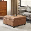Streamdale Furniture Streamdale 35" Square Brown Faux Leather Storage Ottoman In Brown