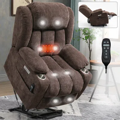 Streamdale Furniture Streamdale 350 Lbs Power Recliner With Massage, Heat, & Usb (brown)