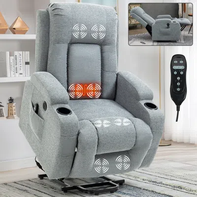Streamdale Furniture Streamdale 350lbs Power Lift Recliner With Massage & Heating In Gray