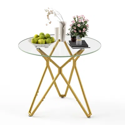 Streamdale Furniture Streamdale 35.4" Round Glass Dining Table - Gold