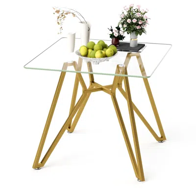 Streamdale Furniture Streamdale 35.4" Square Glass Dining Table - Gold