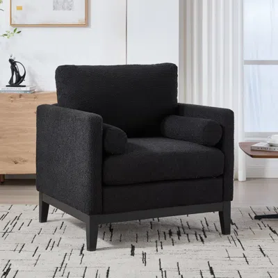 Streamdale Furniture Streamdale 35.4" Wide Modern Farmhouse Accent Chair - Black Boucle