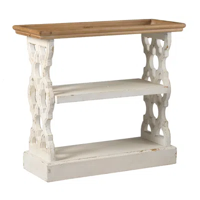 Streamdale Furniture Streamdale 35.5" X 14" X 32" Distressed White And Natural Wood Shelf Tray In Neutral