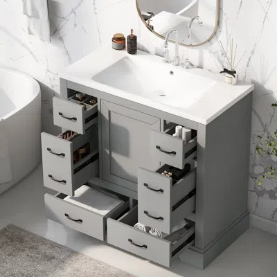 Streamdale Furniture Streamdale 36" Bathroom Vanity With Sink And Six Drawers