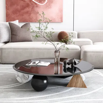 Streamdale Furniture Streamdale 36" Inch Round Tempered Glass Table Top Black Glass 2/5" Inch Thick In Brown