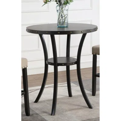 Streamdale Furniture Streamdale 36" Round Espresso Finish Bar Table Nail Head Trim