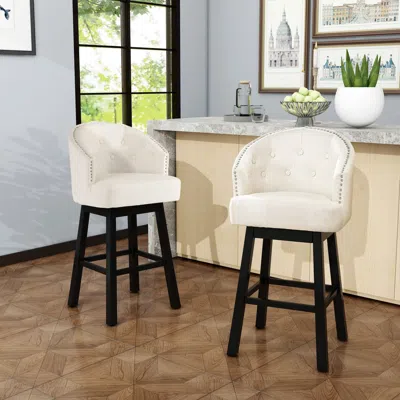 Streamdale Furniture Streamdale 360 Degree Swivel Bar Stool With Stunning Nailhead Trim, Set Of 2, Beige In White